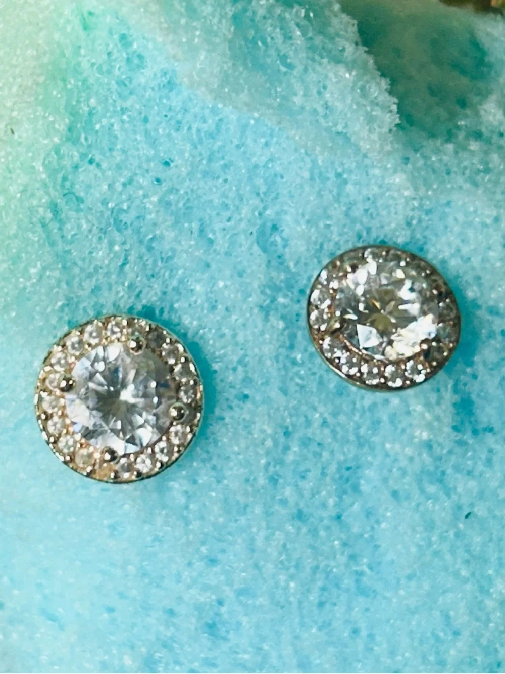 Round Gold Crystal Halo Stud Earrings in Clear